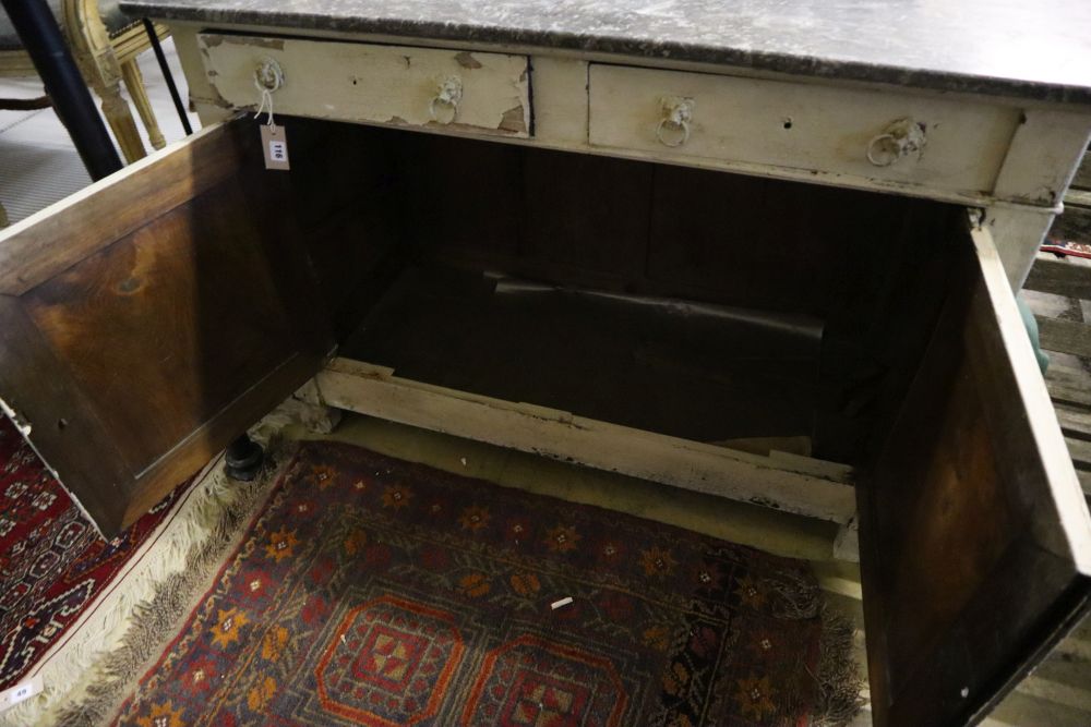 A 19th century painted Continental marble top commode, width 128cm, depth 58cm, height 93cm